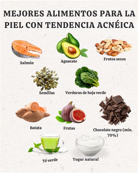 Infografía comparativa de frutas recomendadas para pieles con tendencia acnéica