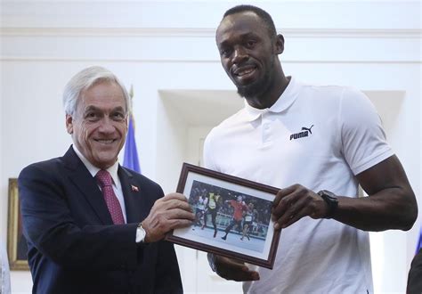 Montaje fotográfico de Sebastián Piñera corriendo junto a Usain Bolt