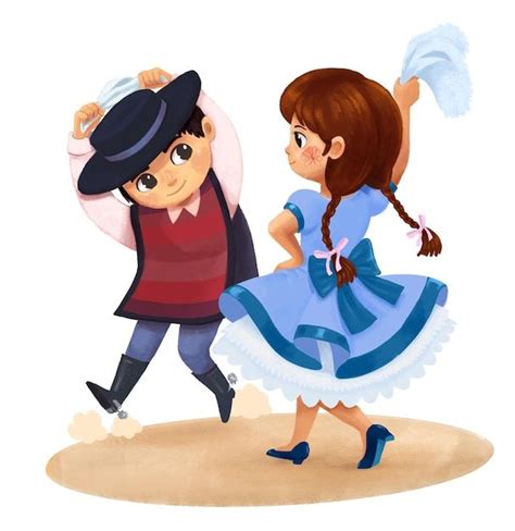 Ilustración de niños bailando cueca, Ballet Folklórico Nacional