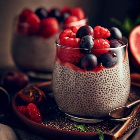 Pudding de chía con frutos rojos y menta en un vaso