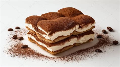 Tiramisú espolvoreado con cacao y café en grano