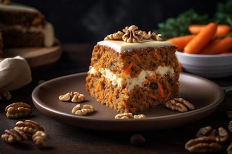 Rebanada de pastel de zanahoria con nueces y glaseado