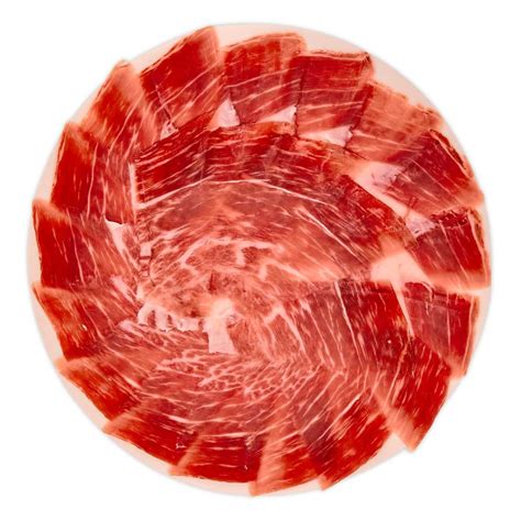 Plato de jamón ibérico de bellota recién cortado a cuchillo, con pan y aceite.