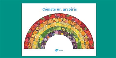 Ilustración de un arcoíris hecho con diversas verduras cortadas, representando la variedad y colorido.