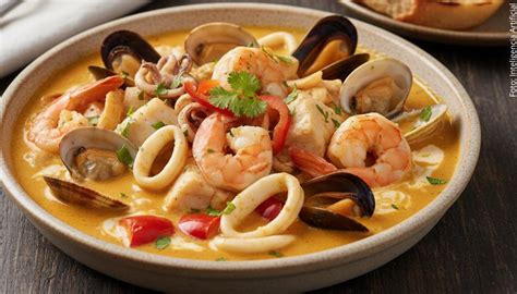 foto de cazuela de mariscos humeante