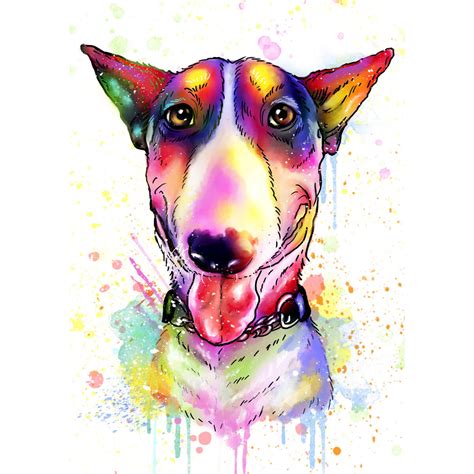 Ilustración de un Bull Terrier feliz recibiendo una manzana cortada como premio.