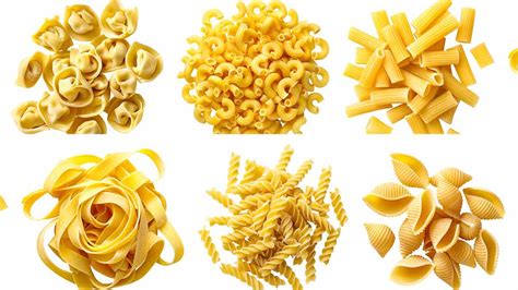 Esquema de diferentes tipos de pasta (mariposas, ruedas, conchas, espirales, tubos) para manualidades