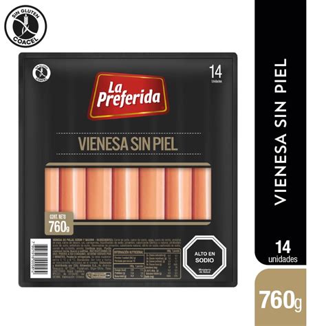 Ilustración de diferentes tipos de vienesas: con tripa, sin piel, de diferentes tamaños.