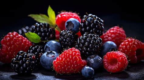 Ilustración de fresas, frambuesas y moras frescas con sus respectivos tonos de color.