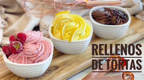 Variedad de cremas y rellenos para tortas dispuestos en recipientes
