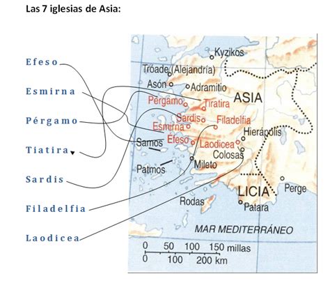Representación de las siete iglesias de Asia mencionadas en Apocalipsis.
