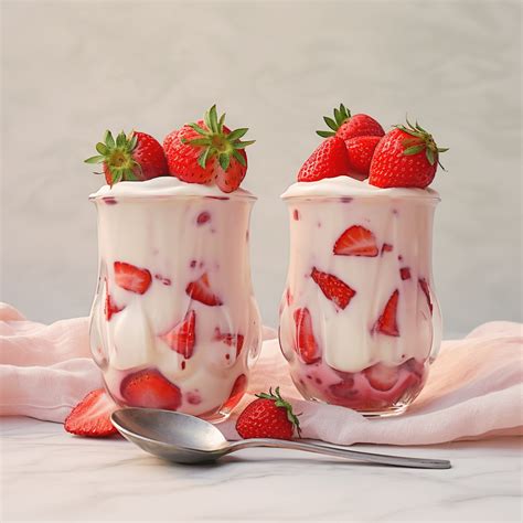 Plato de postre con varias aplicaciones de crema de fresas sin leche ni huevo, como relleno de tarta, bizcocho y hojaldre