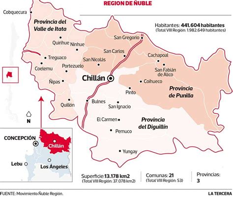 Mapa de la Región de Ñuble destacando la zona productora de cecinas de Chillán