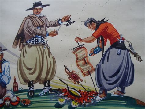 Fotografía antigua de gauchos cocinando a la cruz