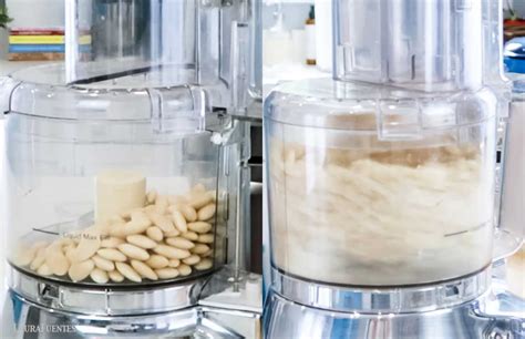 Un procesador de alimentos triturando almendras hasta convertirlas en mantequilla
