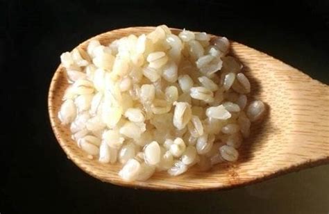 Grano de trigo mote cocido, mostrando su textura y forma característica.