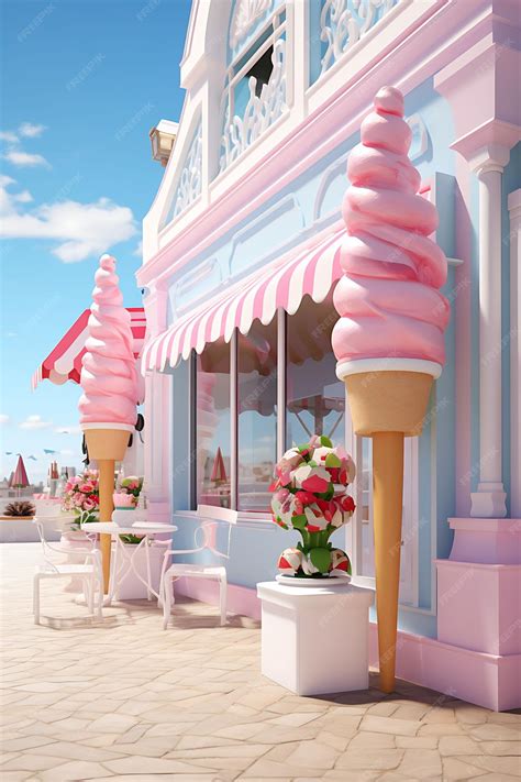 Fachada de una heladería clásica con toldo y sillas al exterior.