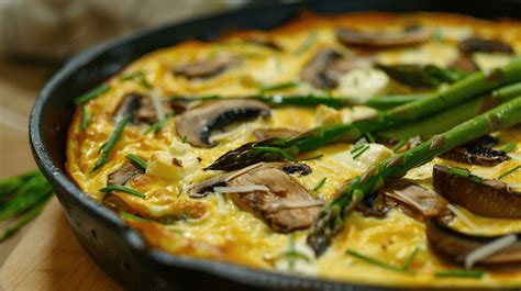 Frittata de queso y espárragos recién hecha