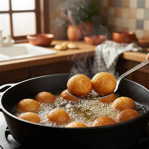 Foto de buñuelos dorados recién hechos sobre papel absorbente