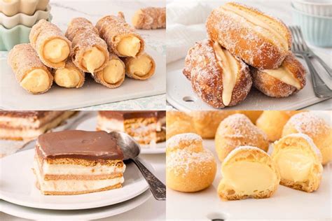 variedad de postres y dulces elaborados con crema pastelera