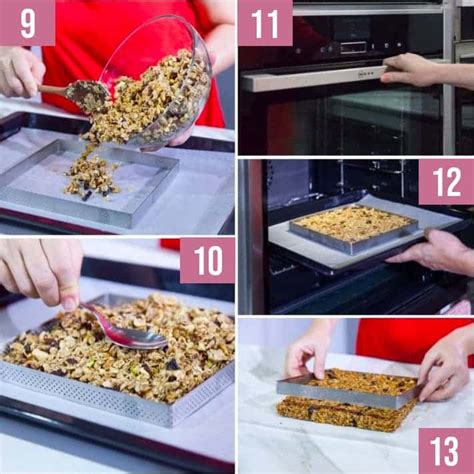 Barritas de cereal sin hornear en un molde cortadas