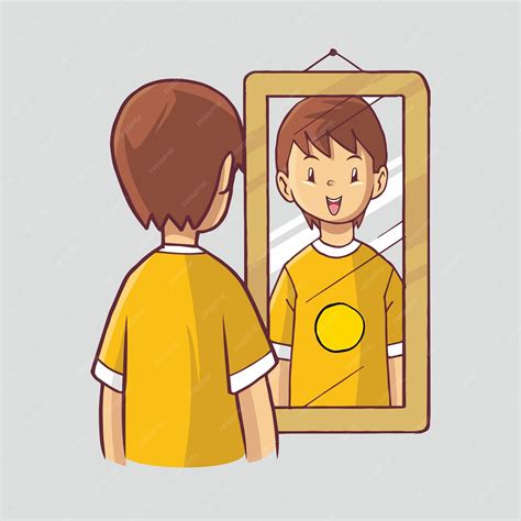 Ilustración: Niño practicando gestos frente a un espejo