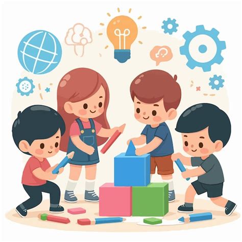 Ilustración: Grupo de niños colaborando en un proyecto escolar