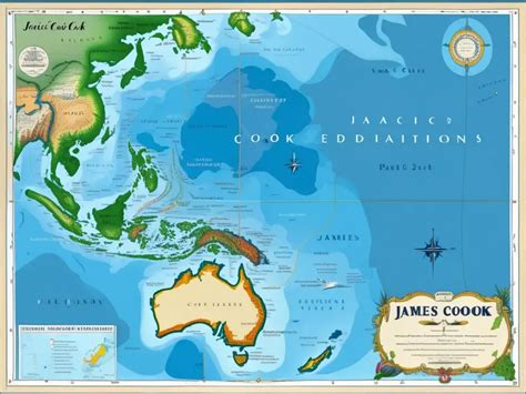 Retrato del Capitán James Cook y mapa de sus exploraciones en el Pacífico