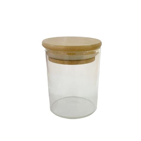 Tarro de vidrio con tapa de bambú y anillo de silicona