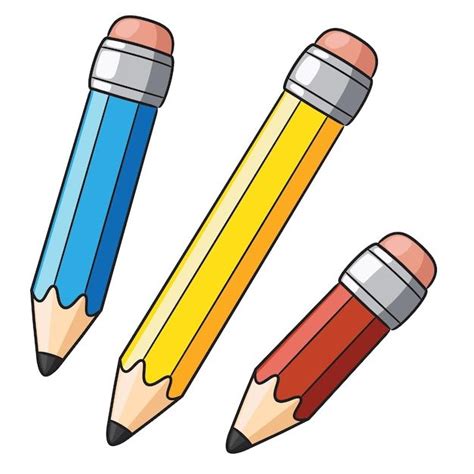 Dibujos de materiales de dibujo como lápices, gomas y cuaderno