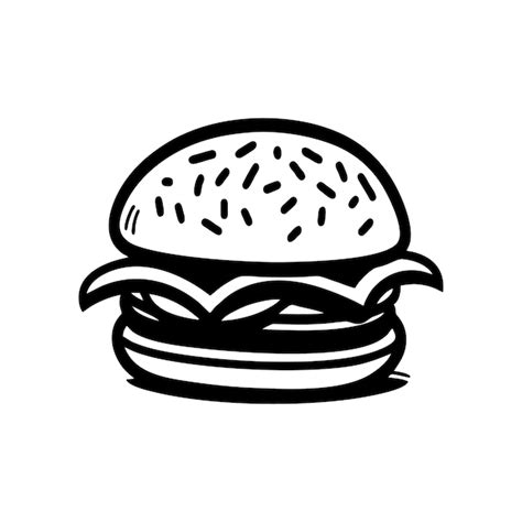 Dibujo final de la hamburguesa kawaii en blanco y negro, con todos los componentes