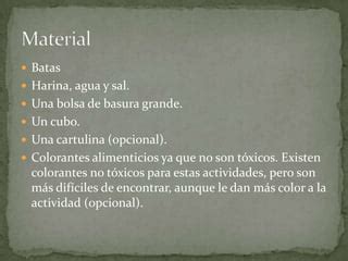 materiales necesarios para jugar con harina (harina, agua, sal, colorantes)