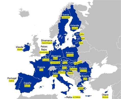 Mapa de la Unión Europea con zonas de envío y costos asociados.