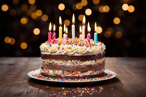 Tarta de cumpleaños bellamente decorada con velas y confeti