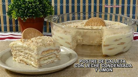 Postre de limón en capas con galletas y leche condensada en un molde
