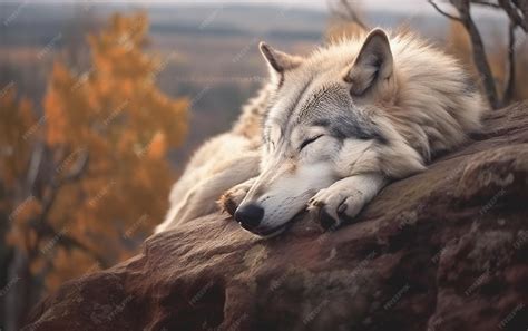 Lobo durmiendo con una barriga hinchada bajo un árbol