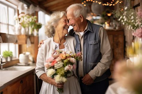 Pareja de ancianos celebrando su aniversario de bodas