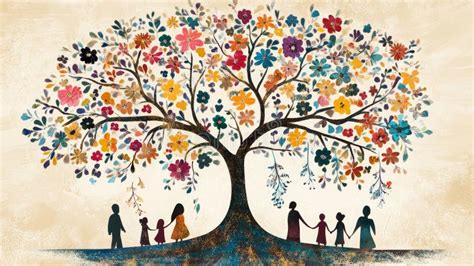 Ilustración artística de un árbol mitológico con 