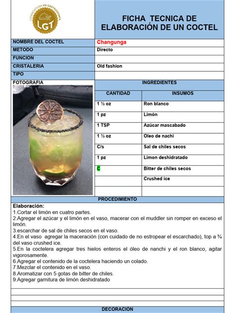Esquema de preparación de cócteles frutales: desde la maceración de frutas hasta el servicio final en copa flauta