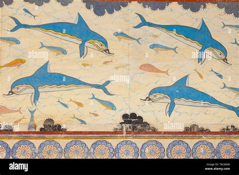 Ilustración del Fresco de los Delfines en el Palacio de Cnosos, Creta.