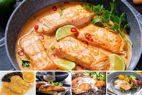 Fotografía de un plato terminado: láminas de salmón intercaladas con palta y decorado con emulsión verde