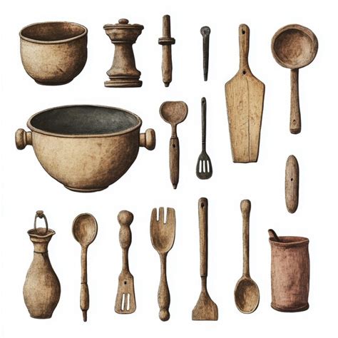 Ilustración de utensilios de cocina antiguos utilizados en Atacama.