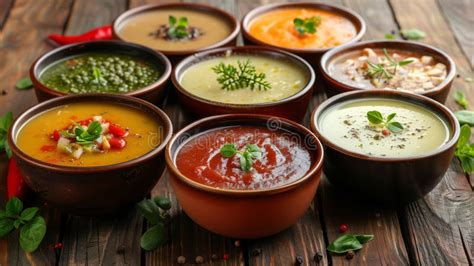 Variedad de sopas humeantes en tazones
