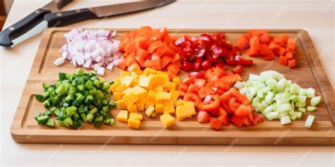 Tabla de cortar con diversas verduras picadas para sopa