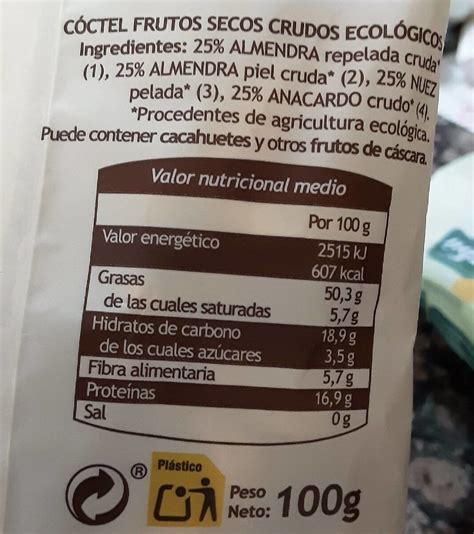 Etiqueta nutricional de una mantequilla de frutos secos natural y sin aditivos