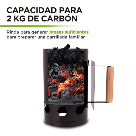 Accesorio encendedor de carbón tipo chimenea en funcionamiento