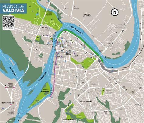 mapa de Valdivia con rutas de autobús marcadas