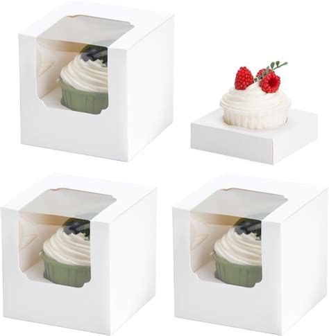Infografía comparativa mostrando diferentes tipos de cajas para cupcakes: individuales, para varias unidades y con ventana transparente