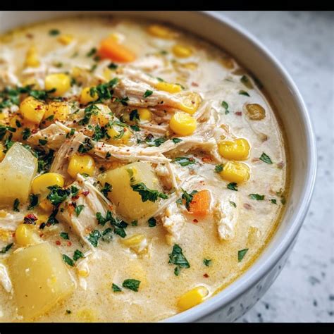 Sopa de pollo con maíz en un bol