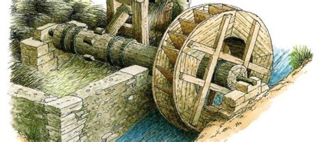 Ilustración de un molino hidráulico colonial